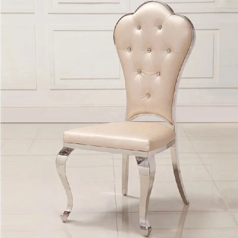 Luxury white tuffed stud leather vynil dinind dining room chairs