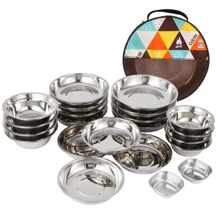 Stainless Steel Tableware Portable Plate Set for Outdoor Camping 22-piece portable dinner plate set
Stainless Steel Tableware Portable Plate Set for Outdoor Camping 22-piece portable dinner plate set