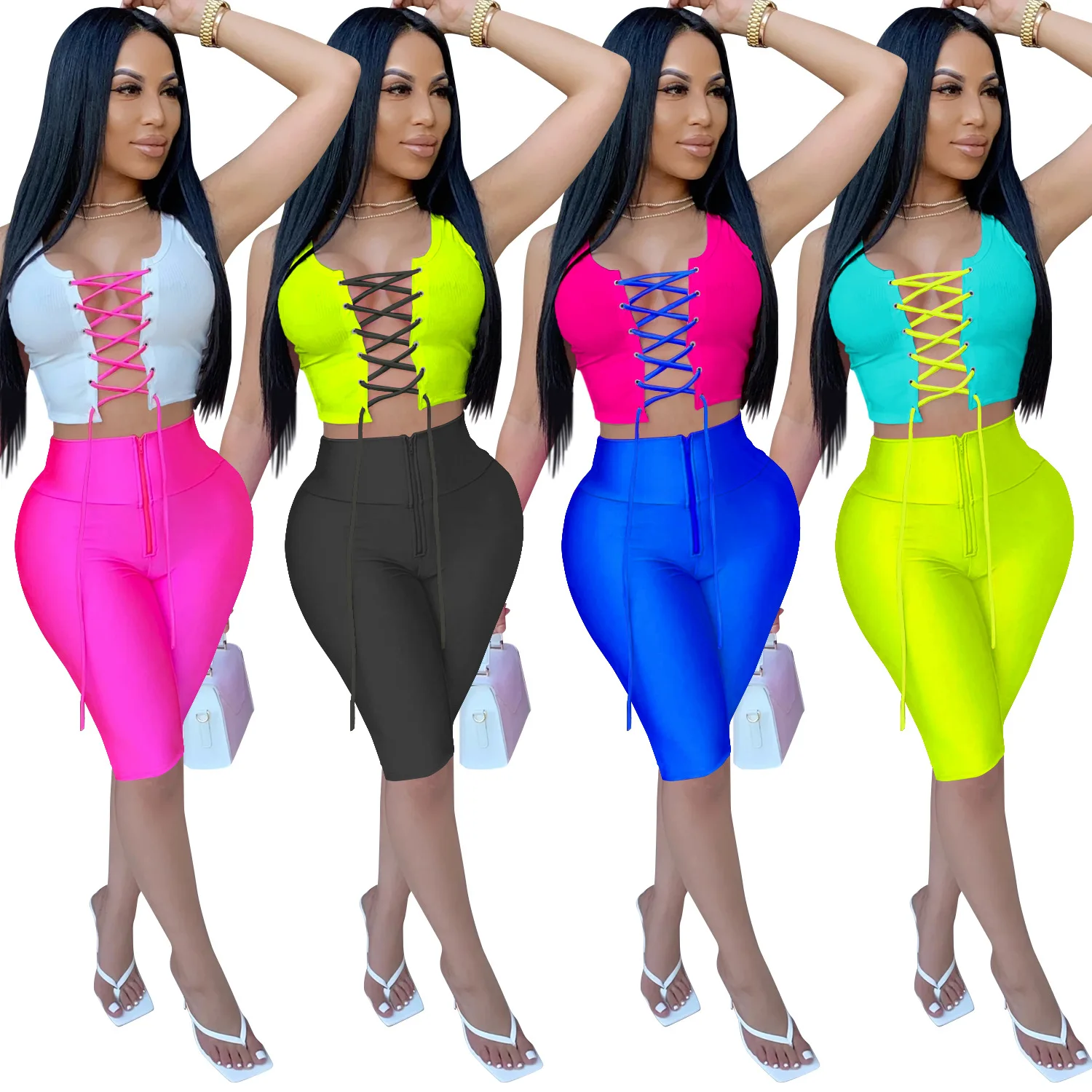 2021 Wholesale summer lace up bodycon tank crop top hollow out two piece sweat short set for women, Photos show
2021 Wholesale summer lace up bodycon tank crop top hollow out two piece sweat short set for women, Photos show