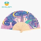 Wooden Hand Fan Business Gift Mushroom Storm Design Handheld Foldable