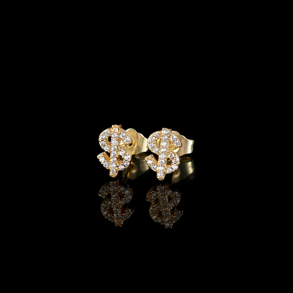 Hip Hop Jewelry Stud Earrings Iced Out 3A Zircon Dollar Sign Gold Plated Earrings For Men, Gold/silver color
Hip Hop Jewelry Stud Earrings Iced Out 3A Zircon Dollar Sign Gold Plated Earrings For Men, Gold/silver color