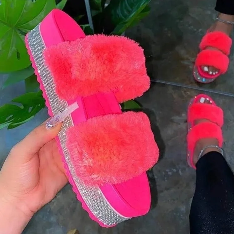 2021 new explosive fur slippers new rhinestone thick-soled fuzzy slippers platform casual women's sandals lady, Picture
2021 new explosive fur slippers new rhinestone thick-soled fuzzy slippers platform casual women's sandals lady, Picture