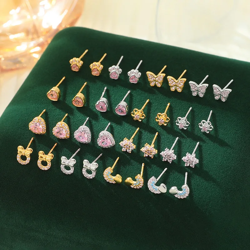 fashion jewelry 925 sterling silver earrings cat claw heart butterfly flower bowknot pink zircon gold plated stud earrings w
fashion jewelry 925 sterling silver earrings cat claw heart butterfly flower bowknot pink zircon gold plated stud earrings w