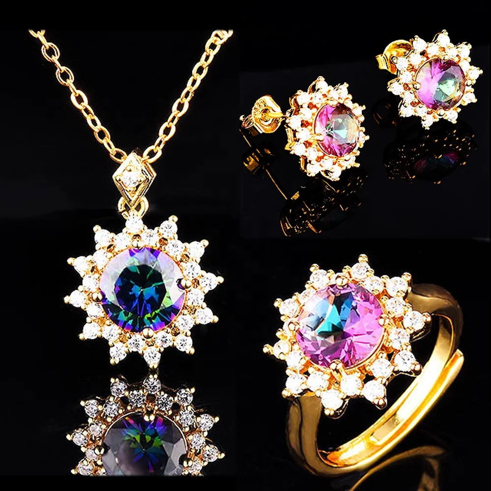 Luxury Female Rainbow Round Jewelry Set Charm Gold Color Wedding Stud Earrings For Women Cute Crystal Flower Chain Necklace Ring, Picture shows
Luxury Female Rainbow Round Jewelry Set Charm Gold Color Wedding Stud Earrings For Women Cute Crystal Flower Chain Necklace Ring, Picture shows