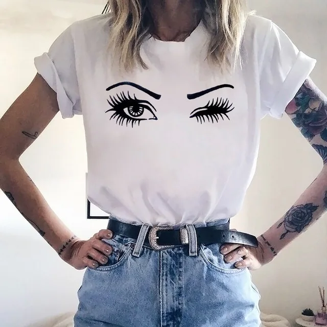 2021 European and American fashion short sleeve round neck ladies eyelash print T-shirt tops woman
2021 European and American fashion short sleeve round neck ladies eyelash print T-shirt tops woman
