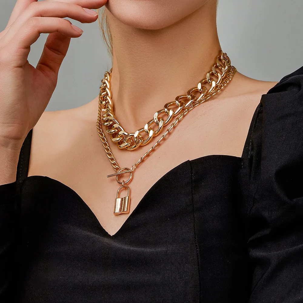 New Fashion Vintage Double layer Jewelry women cuban gold plated Link chain Lock necklace, As pic
New Fashion Vintage Double layer Jewelry women cuban gold plated Link chain Lock necklace, As pic