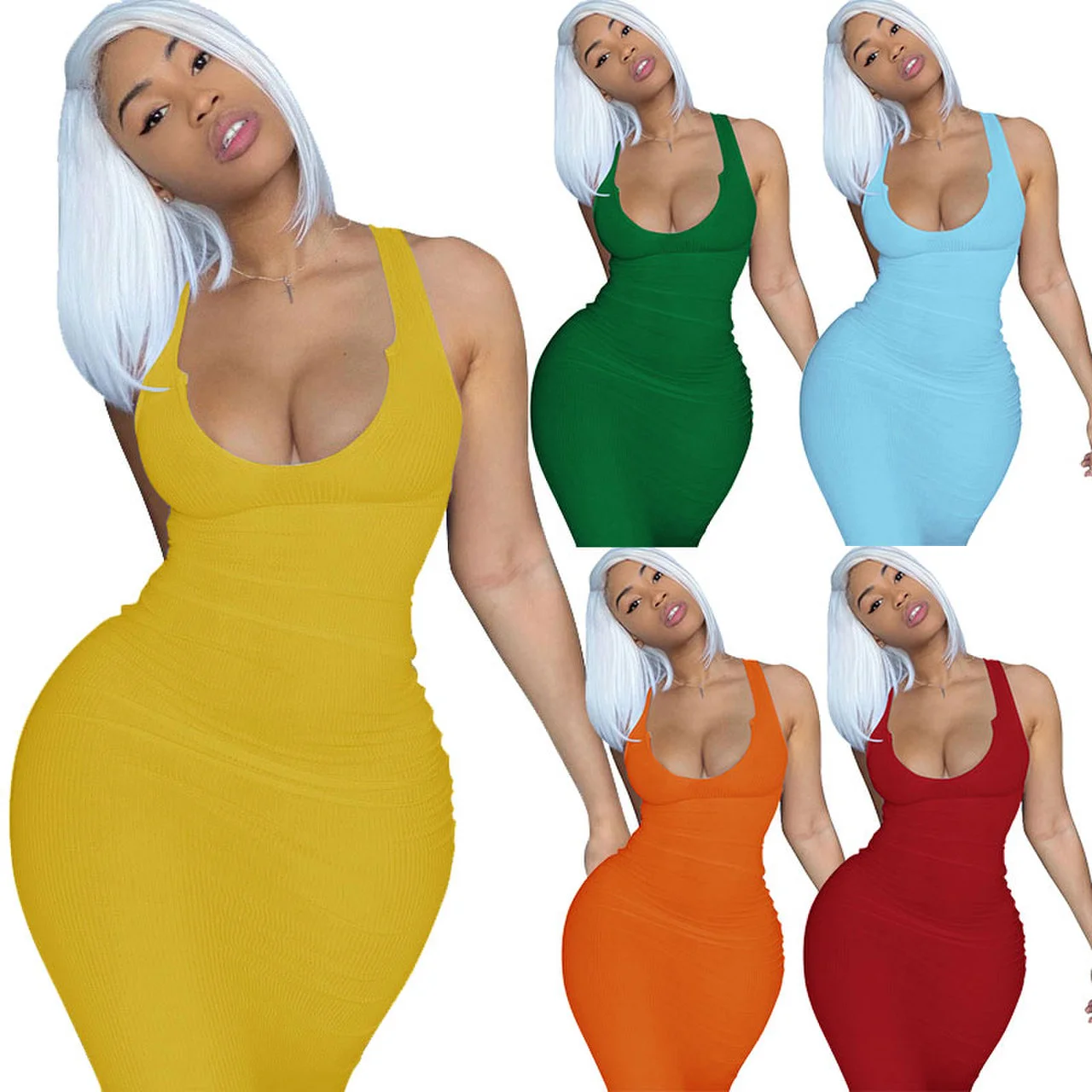 2021 Sleeveless Solid Spring bodycon dress club Ribbed Skinny knitted Maxi Dress Summer Women Sexy tube casual dresses, Photo color
2021 Sleeveless Solid Spring bodycon dress club Ribbed Skinny knitted Maxi Dress Summer Women Sexy tube casual dresses, Photo color