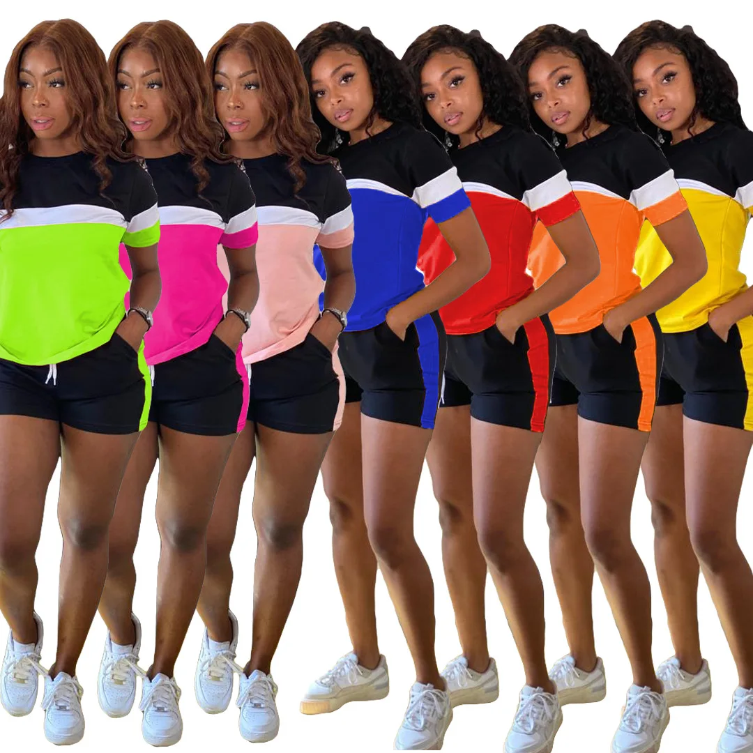2021 Hot Sale Color Block Short Sleeve Top Shorts Casual Women Summer Two Piece Biker Short Set, Picture
2021 Hot Sale Color Block Short Sleeve Top Shorts Casual Women Summer Two Piece Biker Short Set, Picture
