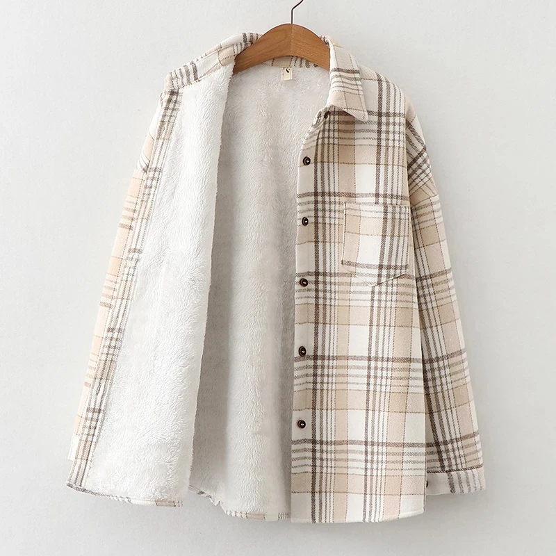 Women Velvet Thicken Plaid Shirts Autumn Winter Warm Casual Loose Single Breasted Tops Vintage Long Sleeve Pocket Shirts, Custom colors
Women Velvet Thicken Plaid Shirts Autumn Winter Warm Casual Loose Single Breasted Tops Vintage Long Sleeve Pocket Shirts, Custom colors