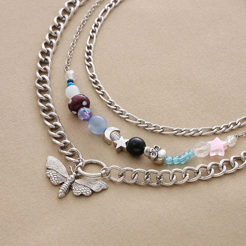 Punk Multilayer Butterfly Pendant Chain Necklace Mushroom Skull Beaded Alloy Necklace Gift for Girl
Punk Multilayer Butterfly Pendant Chain Necklace Mushroom Skull Beaded Alloy Necklace Gift for Girl