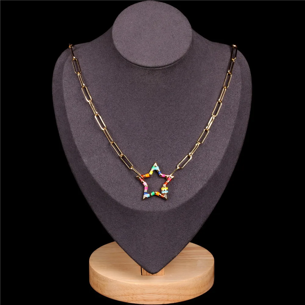 Korean Style Colorful Paint Five Point Star Paperclip Necklace Vacuum Plated Rainbow Color Screw Star Pendant Necklace
Korean Style Colorful Paint Five Point Star Paperclip Necklace Vacuum Plated Rainbow Color Screw Star Pendant Necklace