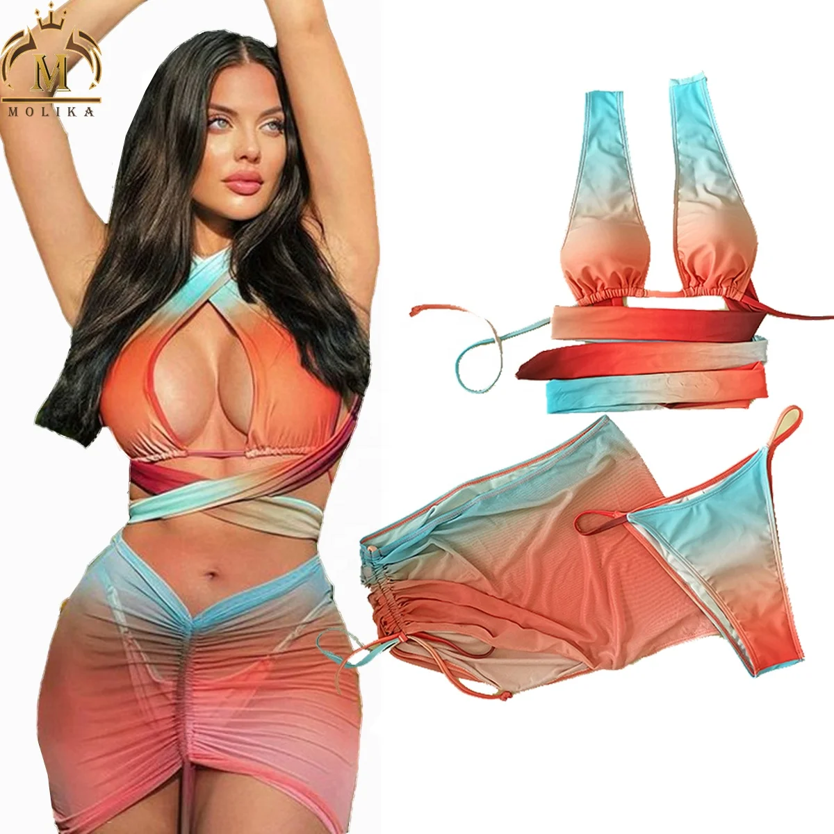 2022 New Style Sexy Bikini With Cover Up Dress Three Pieces Sets Bathing Suit Cut Out High Waist Lace Up Swimsuit Beach Wear
2022 New Style Sexy Bikini With Cover Up Dress Three Pieces Sets Bathing Suit Cut Out High Waist Lace Up Swimsuit Beach Wear