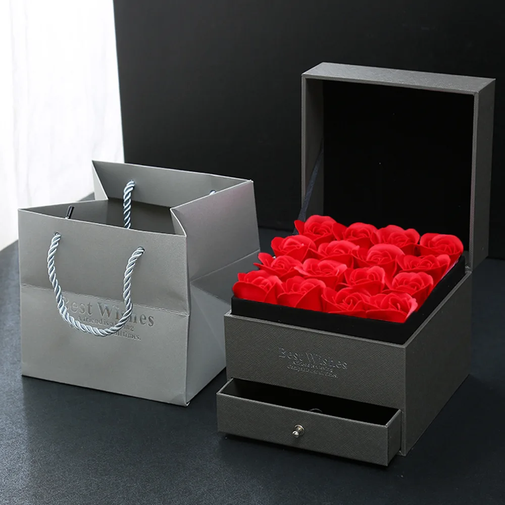 double drawer soap floral jewelry 16pcs rose flowers gift box