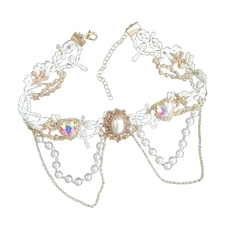 Lolita Rococo Baroque Ronseal Pearl White Lace Rhinestones Double Layer Tassel Choker Wedding Necklace Sweat Girls Jewelry
Lolita Rococo Baroque Ronseal Pearl White Lace Rhinestones Double Layer Tassel Choker Wedding Necklace Sweat Girls Jewelry