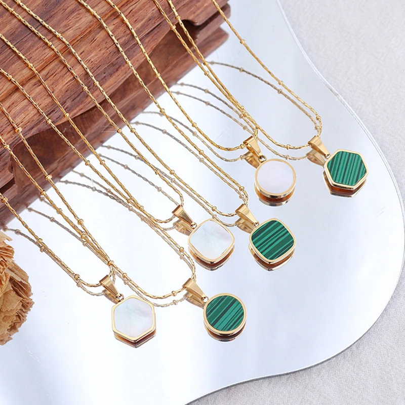 MICCI New Trendy 18K Gold Plated Stainless Steel Jewelry Wholesale Artificial Malachite Natural Shell Geometric Pendant Necklace, Gold, silver, rose gold, black
MICCI New Trendy 18K Gold Plated Stainless Steel Jewelry Wholesale Artificial Malachite Natural Shell Geometric Pendant Necklace, Gold, silver, rose gold, black