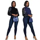 KG3575 newest design solid color round neck sequins sleeve latest design 2020 women blouse and shirt