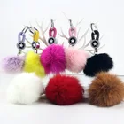 New PU rabbit hair ball woven leather rope keychain Mobile phone pendant Bag hanging ornaments