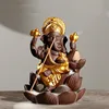Elephant Head God Ganesha Purple Sand Lotus Type Backflow Incense Burner Buddha Statue Thailand Indian