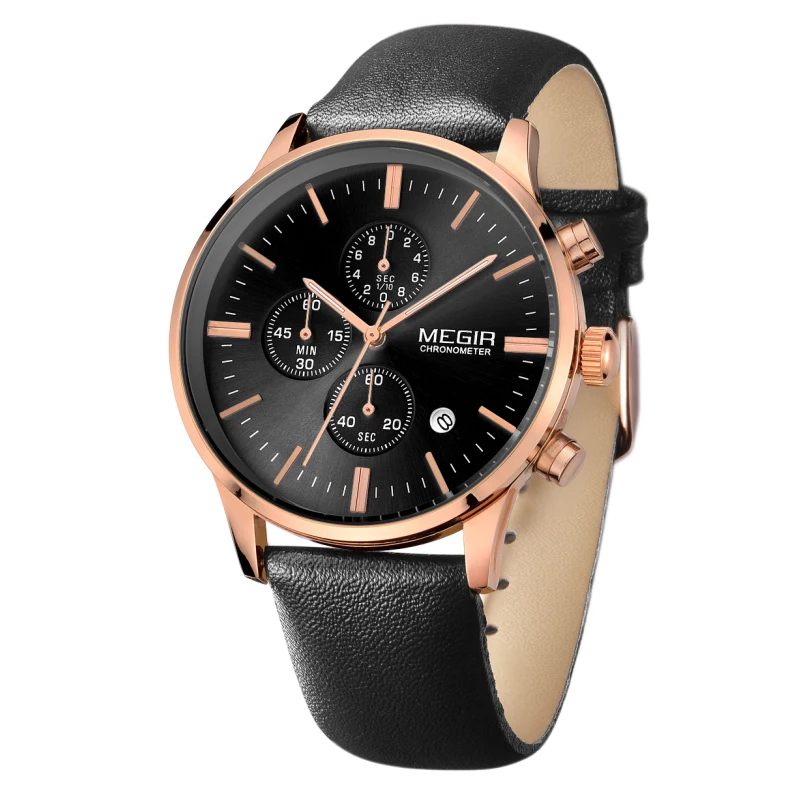 Megir 2011 Black Genuine Leather Straps Watches Custom Logo Fashion Men Chronograph Watch, Black, brown, silver, rose gold
Megir 2011 Black Genuine Leather Straps Watches Custom Logo Fashion Men Chronograph Watch, Black, brown, silver, rose gold