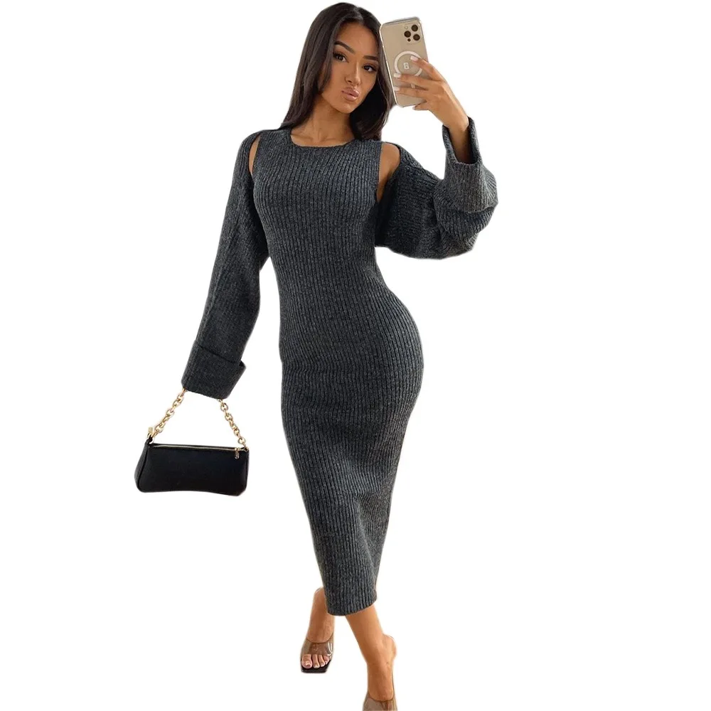 Autumn winter sweater sexy long sleeve shawl round neck dress women's two pieces dress
Autumn winter sweater sexy long sleeve shawl round neck dress women's two pieces dress