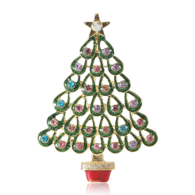 Sparkly colored crystal Mini Christmas tree brooch Coat dress lady hollowe out brooch
Sparkly colored crystal Mini Christmas tree brooch Coat dress lady hollowe out brooch