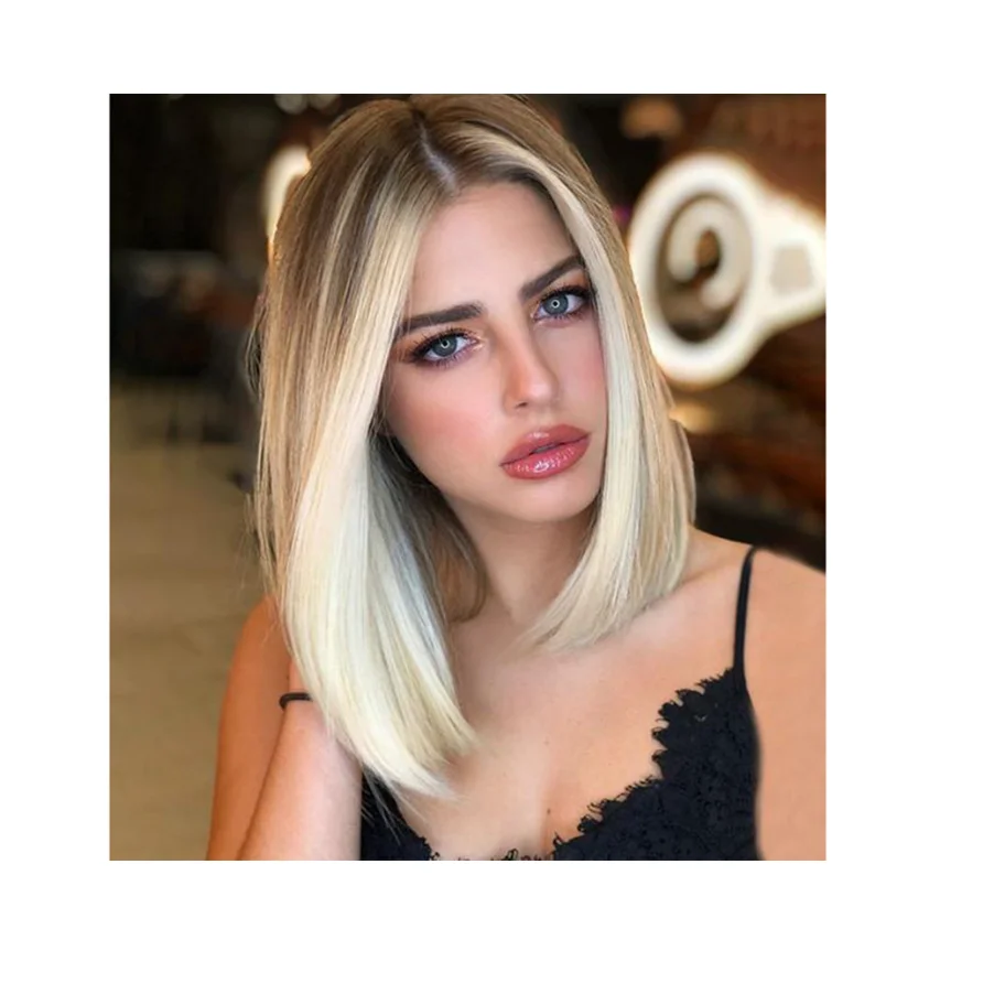 Women's Mid-length Short Bobhaircut Gradient Light Golden Wig Factory Wholesale, Picture shows
Women's Mid-length Short Bobhaircut Gradient Light Golden Wig Factory Wholesale, Picture shows