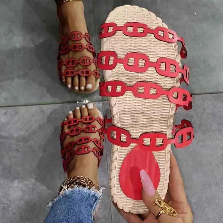Special Chain Style Cut Out Band Anti-slip Round Toe Solid Flat With Slides Shoes For Women Low Heel Summer Slippers Big Size 43, Red,blue,black,khaki
Special Chain Style Cut Out Band Anti-slip Round Toe Solid Flat With Slides Shoes For Women Low Heel Summer Slippers Big Size 43, Red,blue,black,khaki