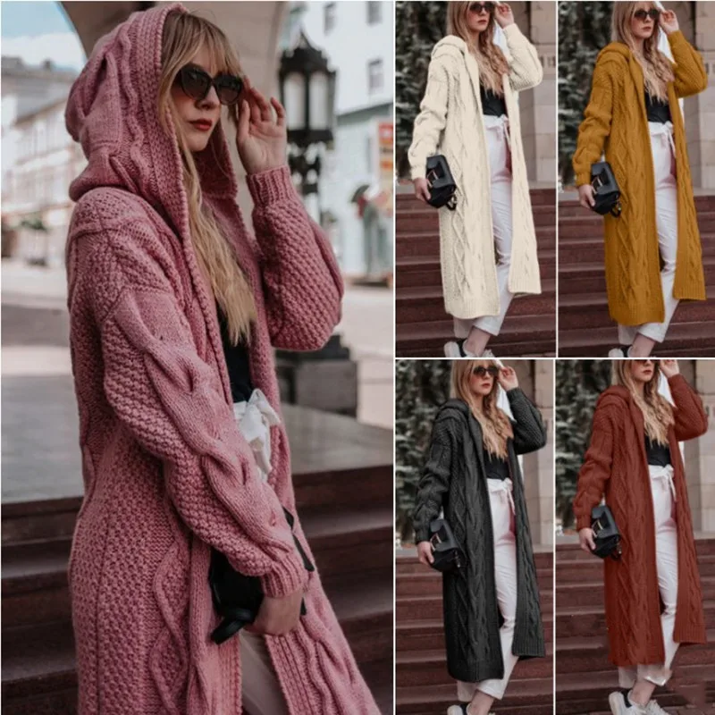 JACKETOWN Wholesale customizable Winter solid color hooded long cardigan hoodies twist knit women's sweaters
JACKETOWN Wholesale customizable Winter solid color hooded long cardigan hoodies twist knit women's sweaters