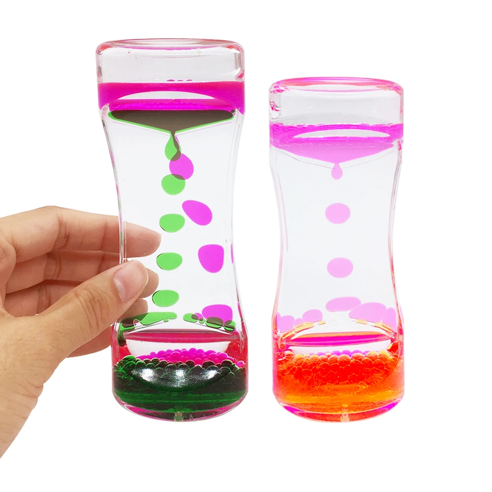 

Kids Toys Floating Acrylic Oil Sand Timer Drops Drip Toys Pink Liquid Motion Floating Spiral Hourglass Bubble Timer, Clear