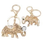 Newest 5.7cm Bag Pendant Light Gold Diamond Elephant Shape Set Auger Carved Metal Key Chain