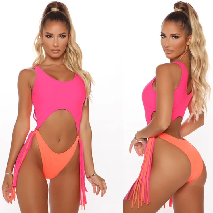 New Style One Piece Swimsuit Solid Color Bikini High Cut Tassel Swimwear, As picture
New Style One Piece Swimsuit Solid Color Bikini High Cut Tassel Swimwear, As picture