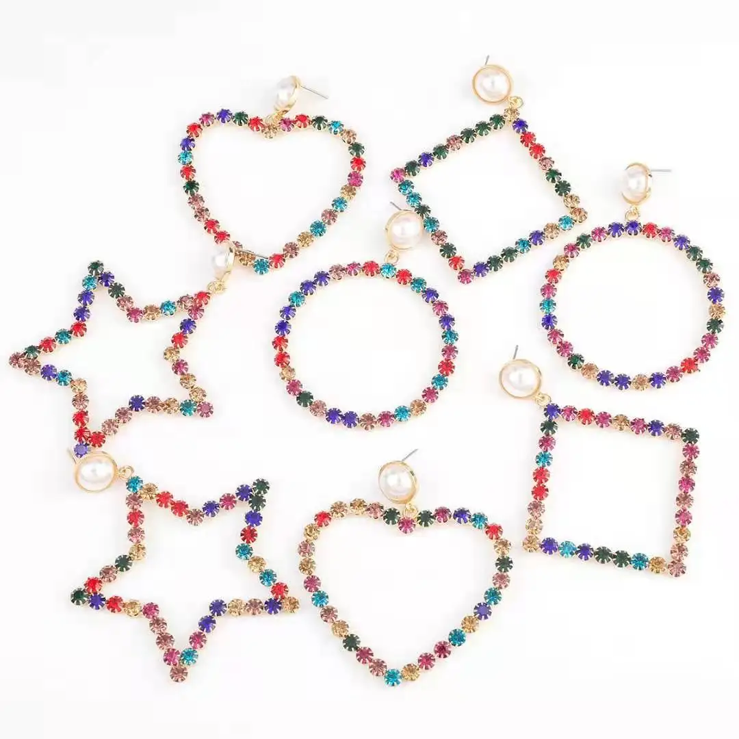 Full rhinestone fashion claw chain large hoop geometric colorful diamond hoop earrings, Multiple
Full rhinestone fashion claw chain large hoop geometric colorful diamond hoop earrings, Multiple