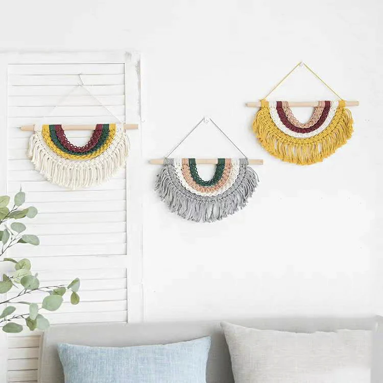 Handmade cotton semicircle Boho Marcame tapestry wall hanging home party decor embellished holiday gifts, Yellow brown white pink or customized color
Handmade cotton semicircle Boho Marcame tapestry wall hanging home party decor embellished holiday gifts, Yellow brown white pink or customized color
