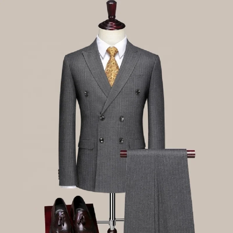 In Stock Men's Formal Wear Double Breasted 2 Pieces Striped Grey Groom Wedding Men Suits
In Stock Men's Formal Wear Double Breasted 2 Pieces Striped Grey Groom Wedding Men Suits