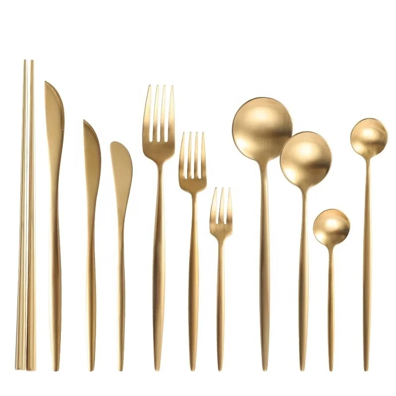 High quality Stainless steel 304 gold flatware, matte gold spoon fork knife cutlery set
High quality Stainless steel 304 gold flatware, matte gold spoon fork knife cutlery set