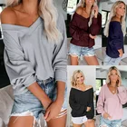 KEYIDI OEM Fashion Womens T Shirt Long Sleeve V Neck Loose Blouse Top