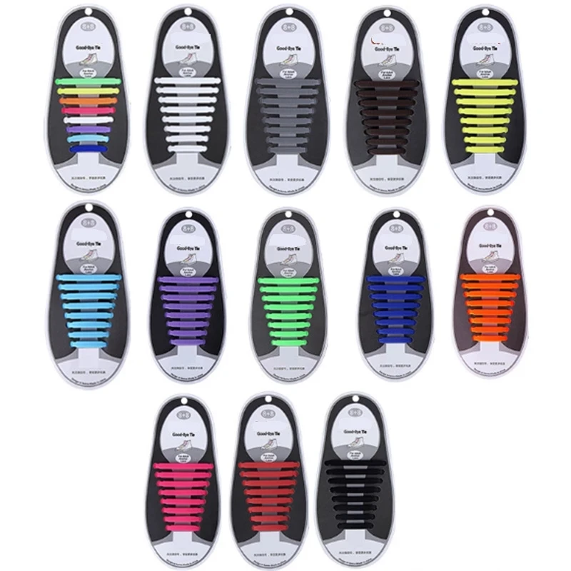 

New 16pcs/lot Shoes Accessories Elastic Silicone Shoelaces Elastic Shoelace Lazy Silicone Laces No Tie Rubber Lace, 13 colors