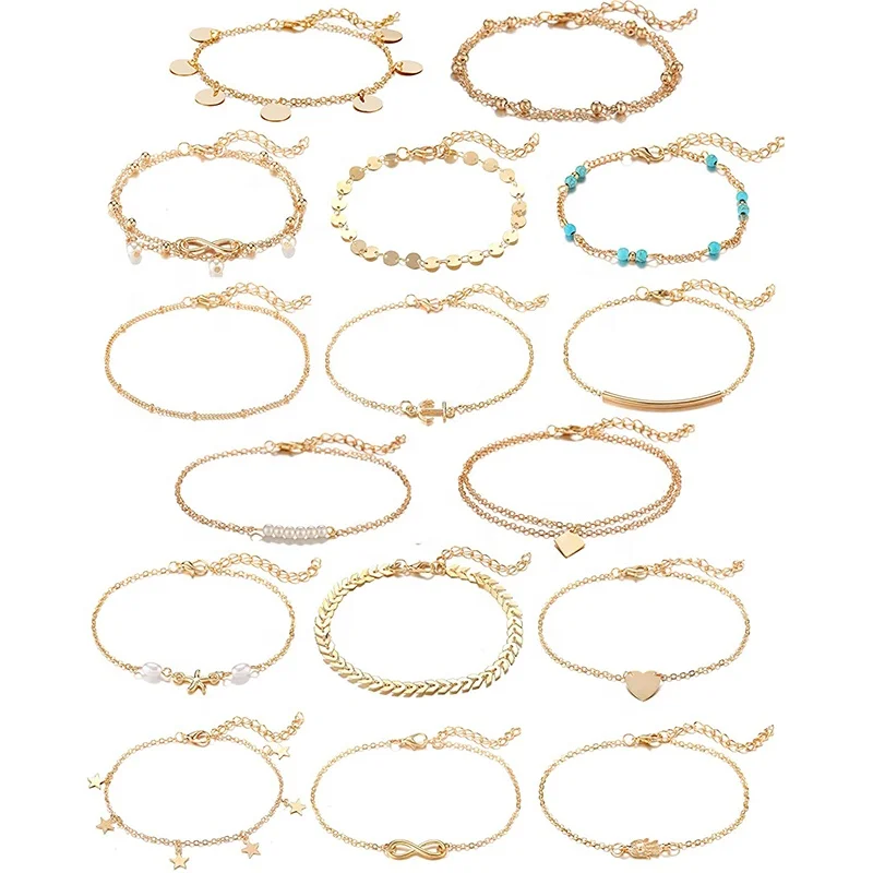 ADELANTE Hot Sale Gold Silver Two Color 16 Pieces Chain Jewelry Anklet Set for Women
ADELANTE Hot Sale Gold Silver Two Color 16 Pieces Chain Jewelry Anklet Set for Women