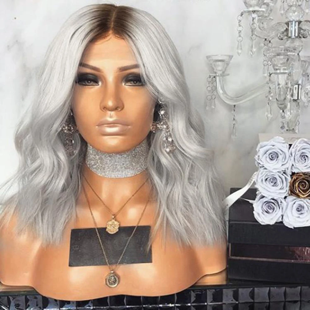 Popular silver grey ombre medium-length wavy fashion synthetic hair wigs for white women
Popular silver grey ombre medium-length wavy fashion synthetic hair wigs for white women