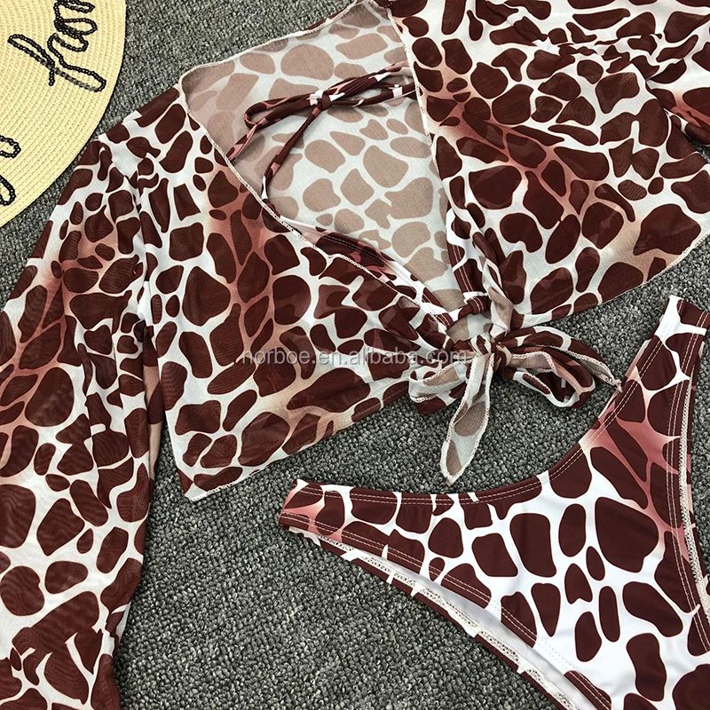2020 Three Pieces Leopard Sexy Bikini Swimwear See Through