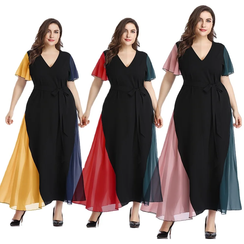Wholesale Plus Size Women Fashion short Sleeves Dress Ladies three-colour design Big Casual Dress, 3 colors 
Wholesale Plus Size Women Fashion short Sleeves Dress Ladies three-colour design Big Casual Dress, 3 colors