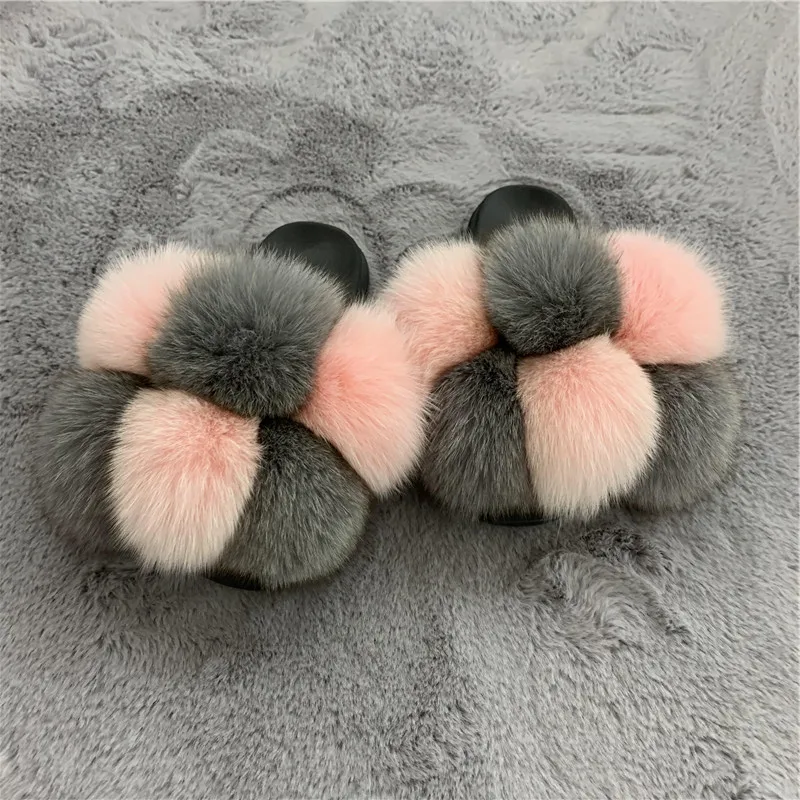 wholesale fashion Fur ladies fur slippers women' fox fur pom pom ball slides, Customized color
wholesale fashion Fur ladies fur slippers women' fox fur pom pom ball slides, Customized color