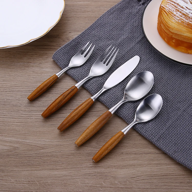 5 Piece Korean Japanese Stainless Steel Wooden Handle Cutlery Set, Silver and blue 
5 Piece Korean Japanese Stainless Steel Wooden Handle Cutlery Set, Silver and blue