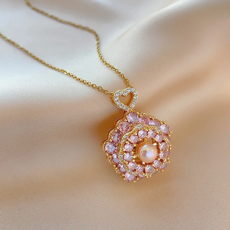 Fashion Women Jewelry Stainless Steel Necklace Zircon Flower Pearl Crystal Pendant Necklaces
Fashion Women Jewelry Stainless Steel Necklace Zircon Flower Pearl Crystal Pendant Necklaces