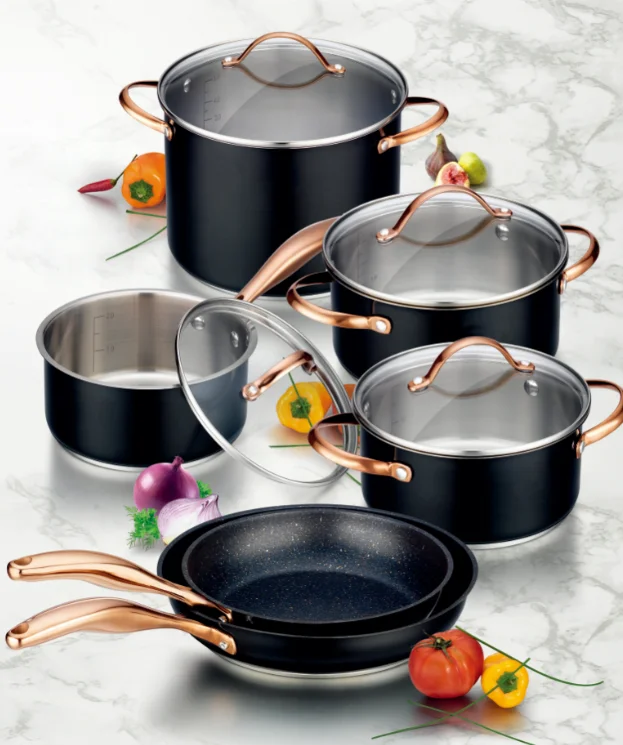 PVD copper handle nonstick coating 304 Stainless Steel cookware sets 10pcs, Black or customized
PVD copper handle nonstick coating 304 Stainless Steel cookware sets 10pcs, Black or customized