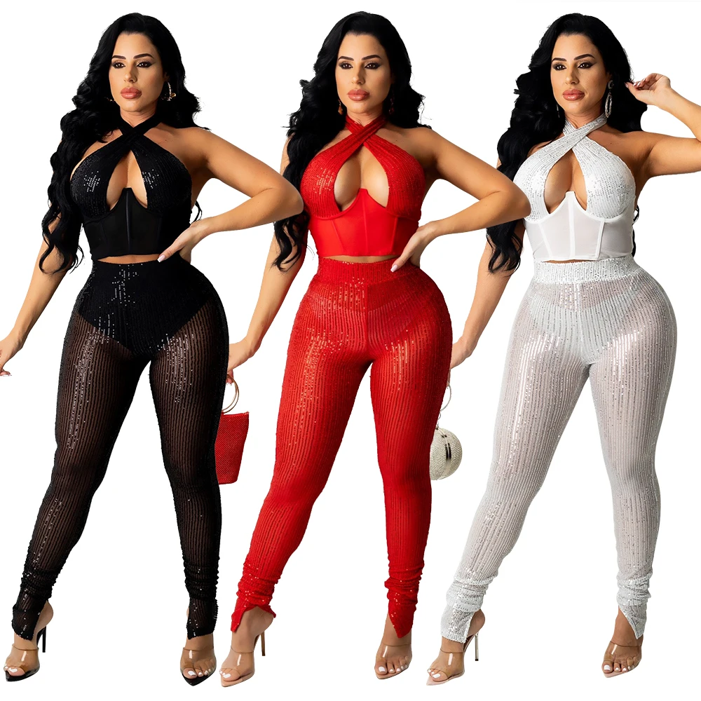 Women Clothing Autumn Hollow Out Hole Two Piece Crop Tank Backless Two Piece Set Sequins Luxury Women Two Piece Pants Set, Customized color
Women Clothing Autumn Hollow Out Hole Two Piece Crop Tank Backless Two Piece Set Sequins Luxury Women Two Piece Pants Set, Customized color