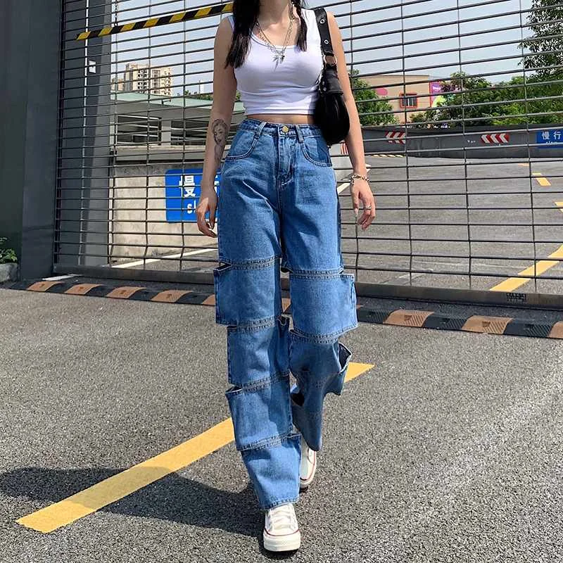 Autumn New Design Personality Dislocation Cutout Design High Waist Overalls Jeans Women Long Cargo Pants, Blue
Autumn New Design Personality Dislocation Cutout Design High Waist Overalls Jeans Women Long Cargo Pants, Blue