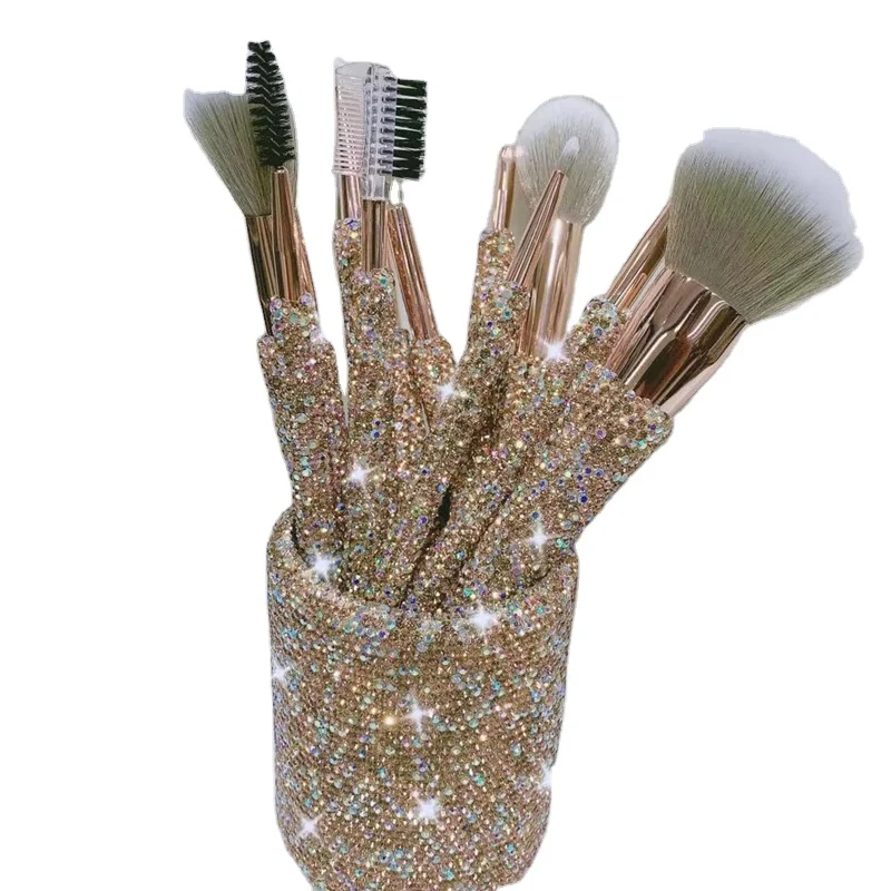 12pcs hot sale rhinestone makeup brusheswith diamond soft bristles bling makeup brush set with holder, Customized
12pcs hot sale rhinestone makeup brusheswith diamond soft bristles bling makeup brush set with holder, Customized