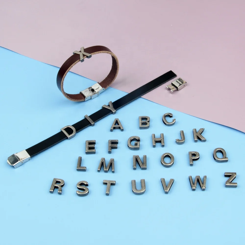 

Simple casual letter bracelet DIY random design string English alphabet set accessories stainless steel leather bracelet