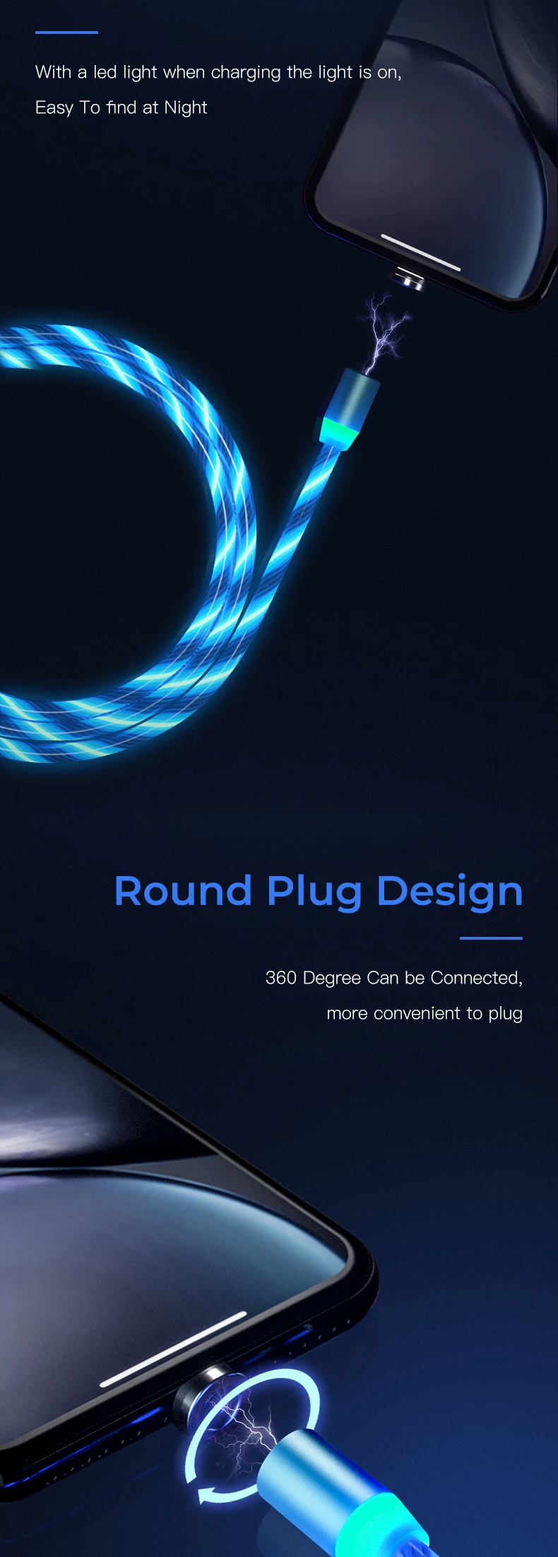 LED Glow Flowing magnetic Charger usb cable Type C Micro USB C 8 Pin Charging for 8-pin android magnetic Cable Charge Wire Cord - ANKUX.COM